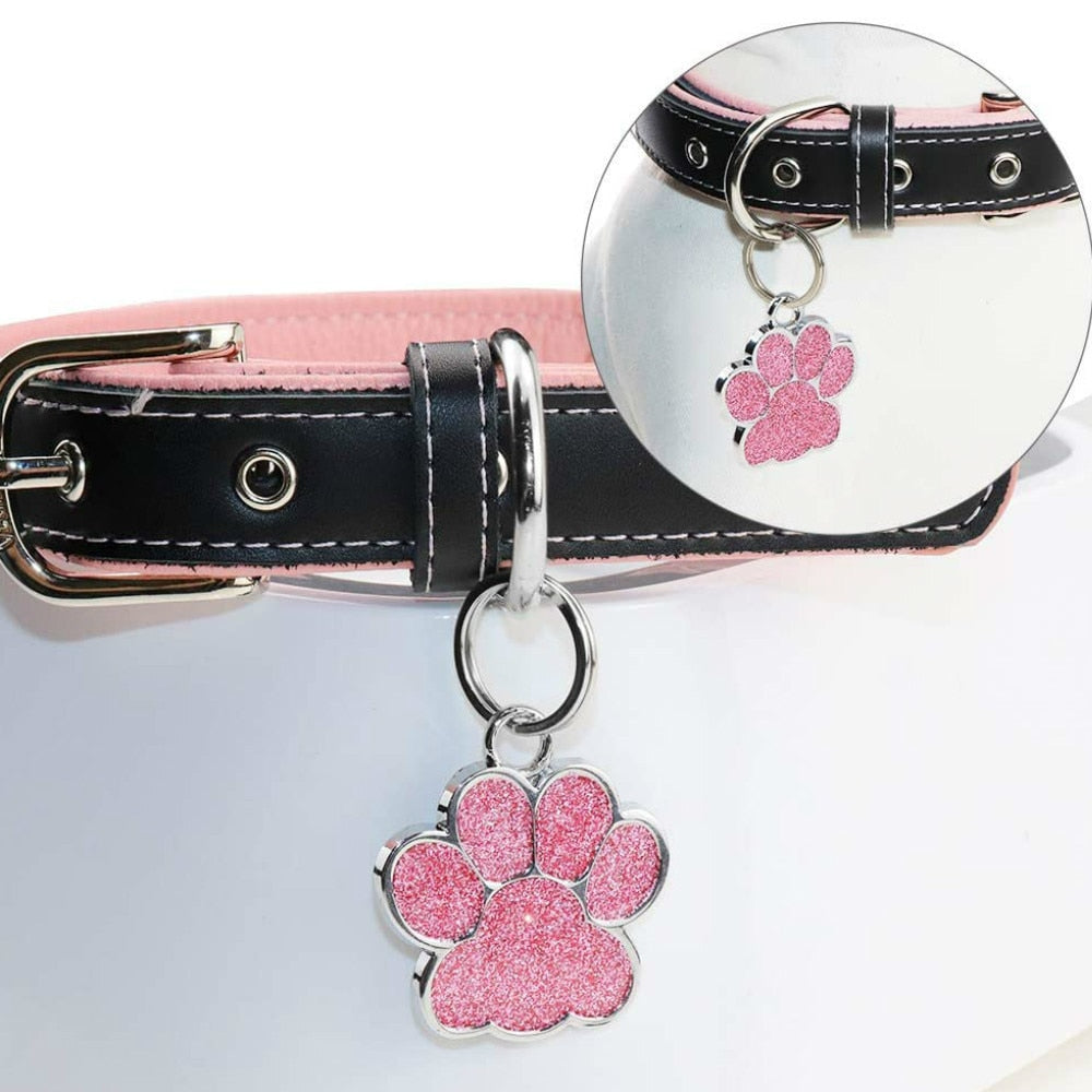 Personalized Dog Cat Tags Engraved Cat Dog Puppy Pet ID Name Collar Tag Pendant Pet Accessories Paw Glitter Pendant