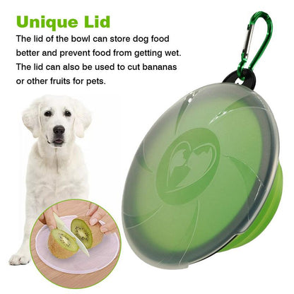 Portable Travel Dog Food Dish Water Bowl with Lid and Carabiner