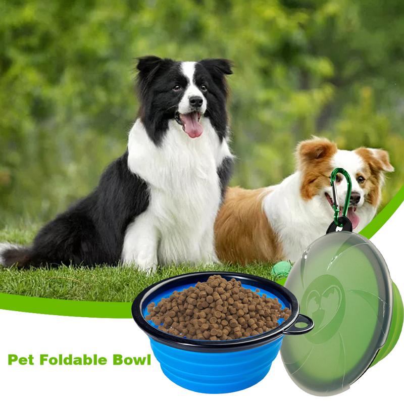 Portable Travel Dog Food Dish Water Bowl with Lid and Carabiner