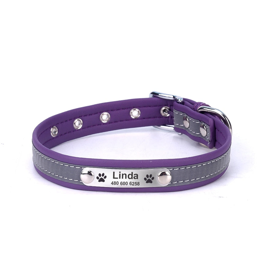 Personalized Reflective Leather ID Custom Tag Collars