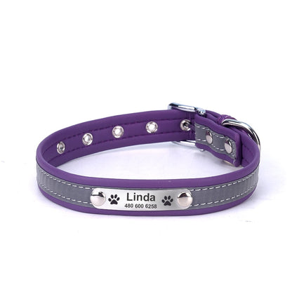Personalized Reflective Leather ID Custom Tag Collars