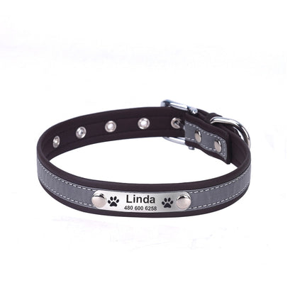Personalized Reflective Leather ID Custom Tag Collars