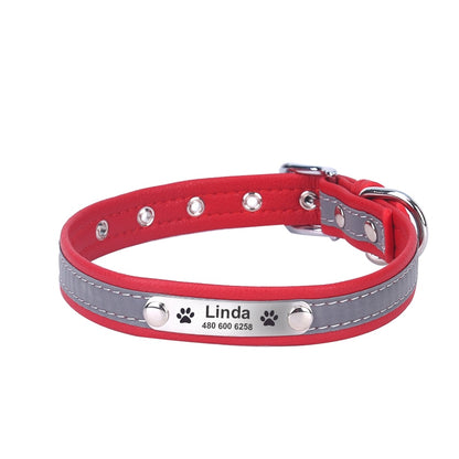 Personalized Reflective Leather ID Custom Tag Collars