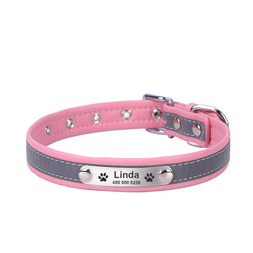 Personalized Reflective Leather ID Custom Tag Collars