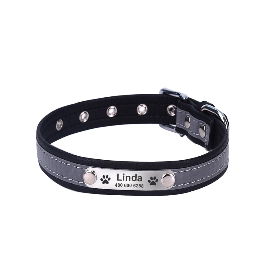 Personalized Reflective Leather ID Custom Tag Collars