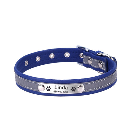 Personalized Reflective Leather ID Custom Tag Collars