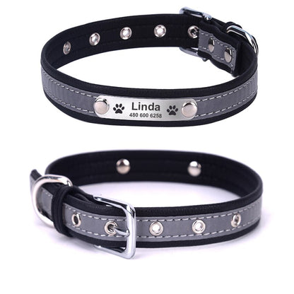 Personalized Reflective Leather ID Custom Tag Collars