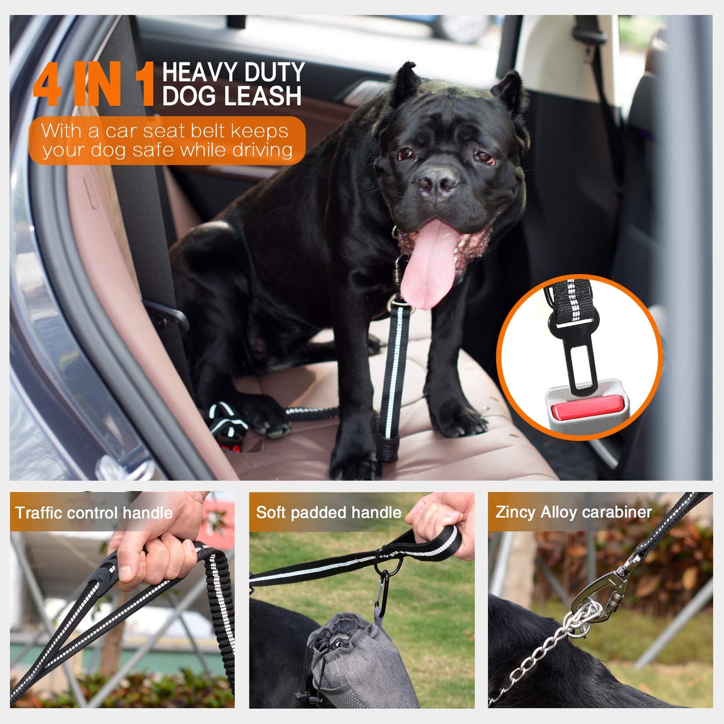 Double Handle Reflective Multifunction Dog Leash - 4-in-1 Heavy Duty Design