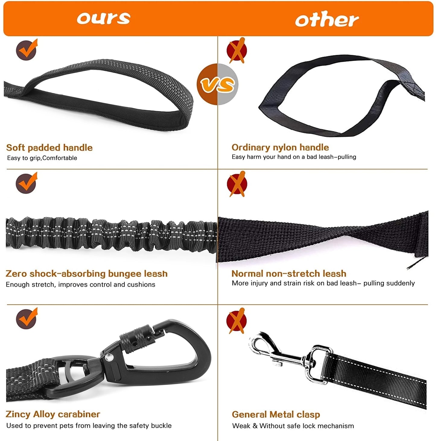 Double Handle Reflective Multifunction Dog Leash - 4-in-1 Heavy Duty Design