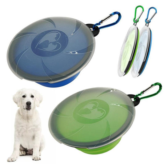 Portable Travel Dog Food Dish Water Bowl with Lid and Carabiner